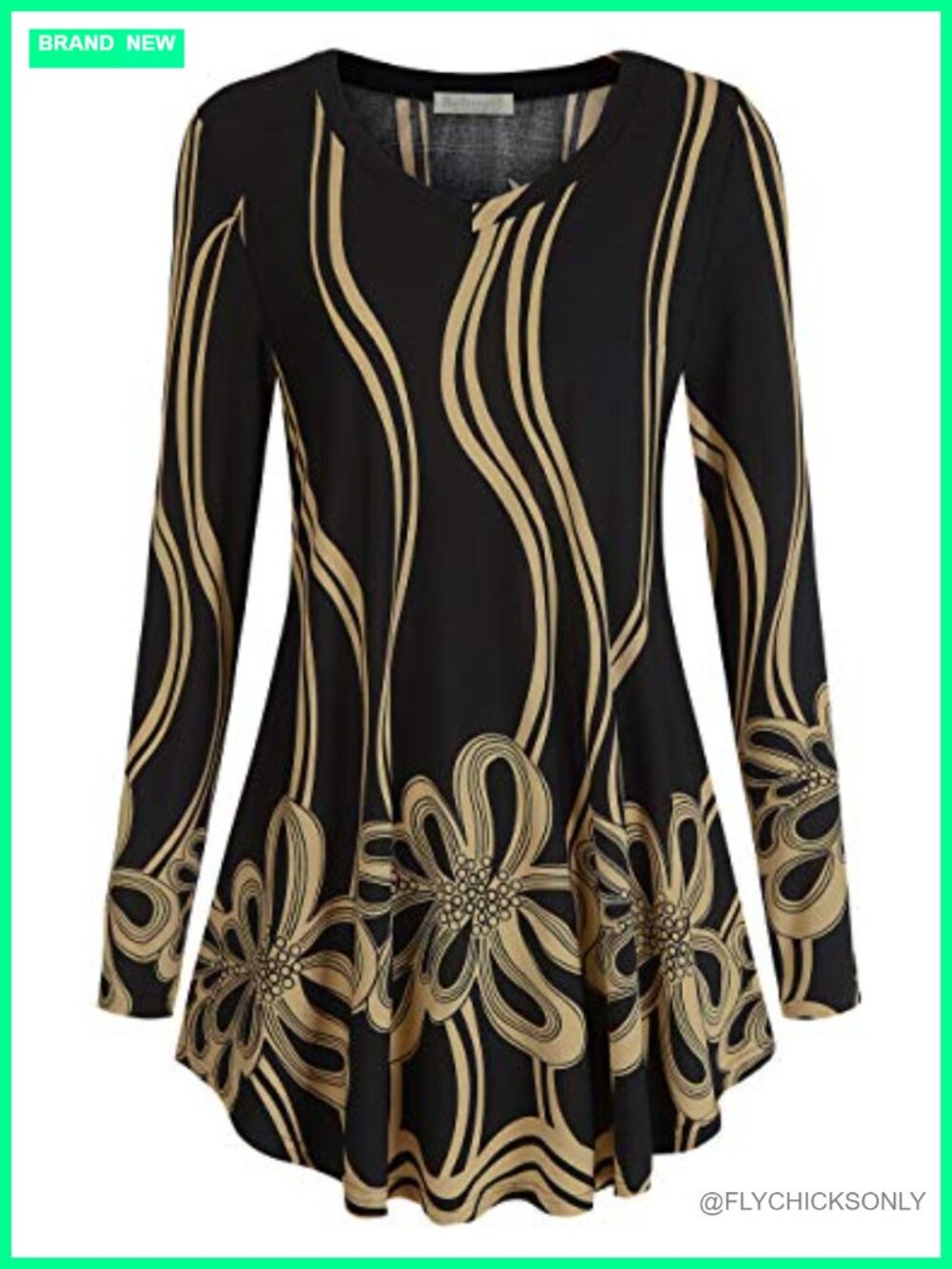 Womens V-Neck Tunic Long Sleeve Fit and Flare A-Line Top for Leggings
